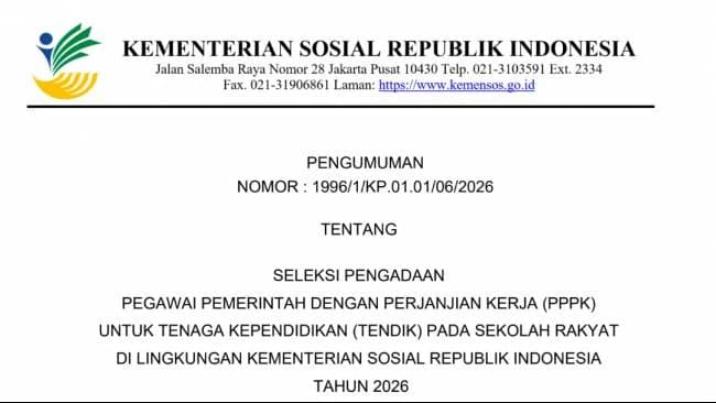 Kemensos Buka 5.127 Formasi PPPK Sekolah Rakyat 2026, Siap Ditempatkan di Seluruh Indonesia