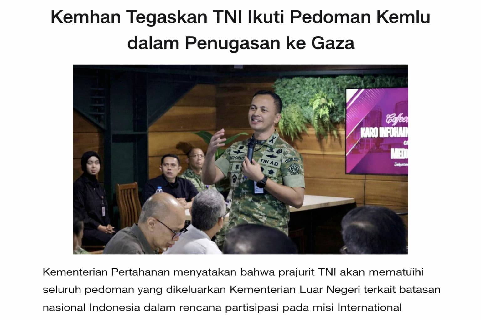 Kemhan Tegaskan TNI Ikuti Pedoman Kemlu dalam Penugasan ke Gaza