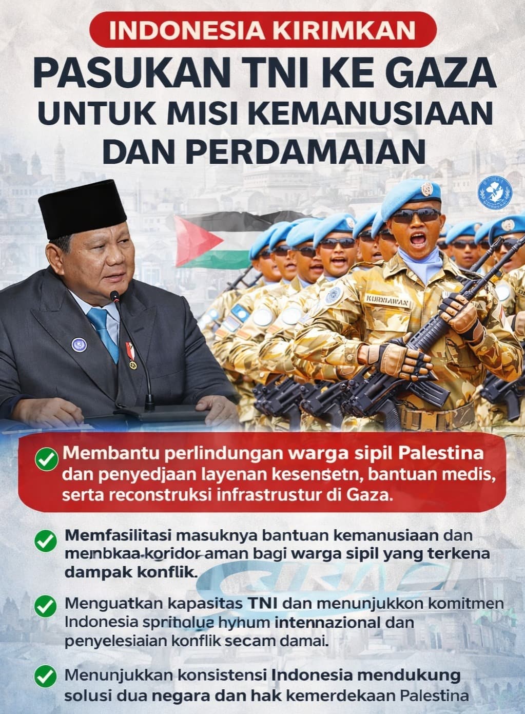Indonesia Tegaskan Komitmen Perdamaian: Pengiriman TNI ke Gaza Demi Stabilitas dan Bantuan Kemanusiaan