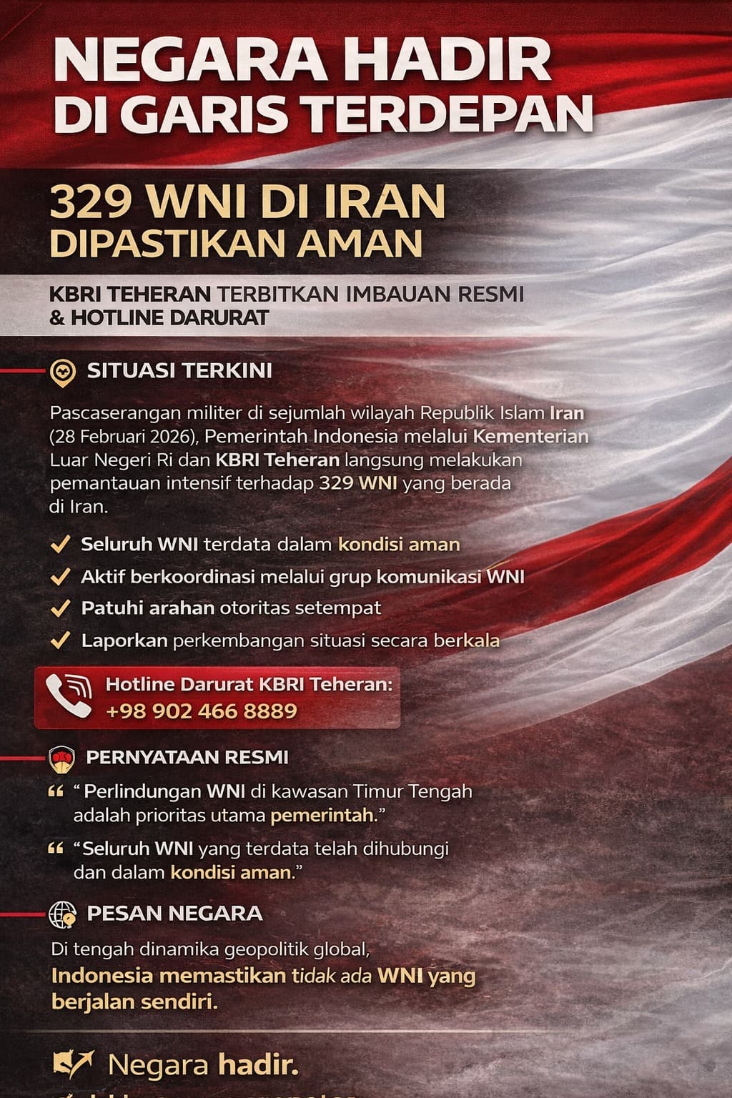 Negara Tegaskan Kehadiran: 329 WNI di Iran Dipantau Intensif di Tengah Ketegangan Timur Tengah