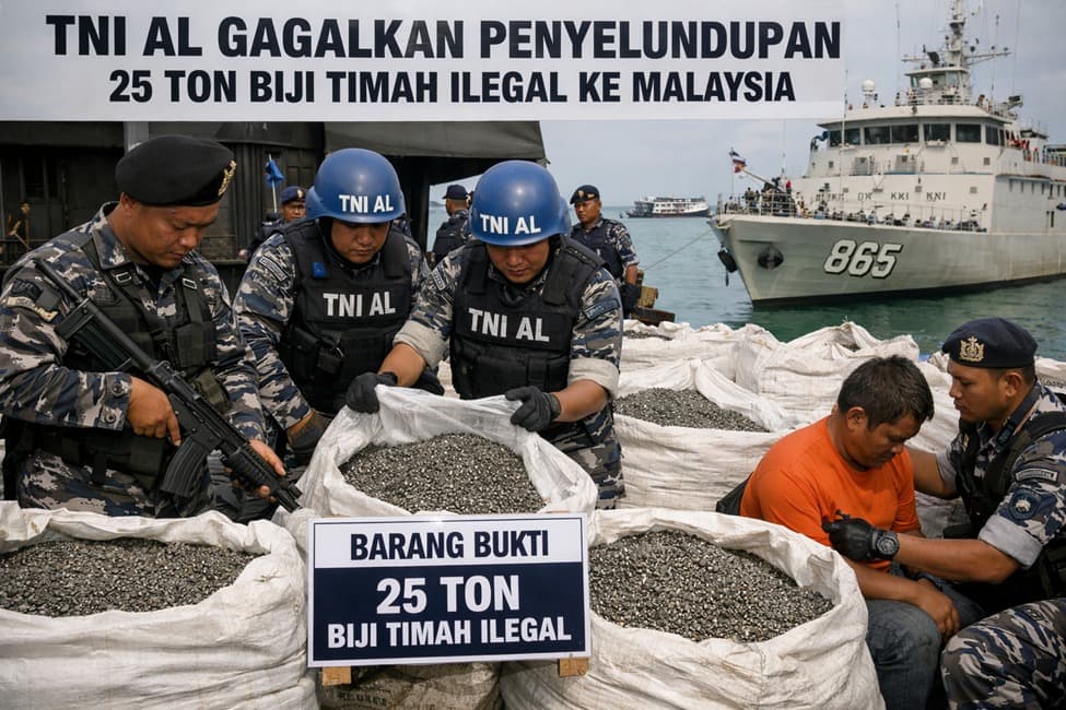 TNI AL Gagalkan Penyelundupan 25 Ton Biji Timah Ilegal ke Malaysia