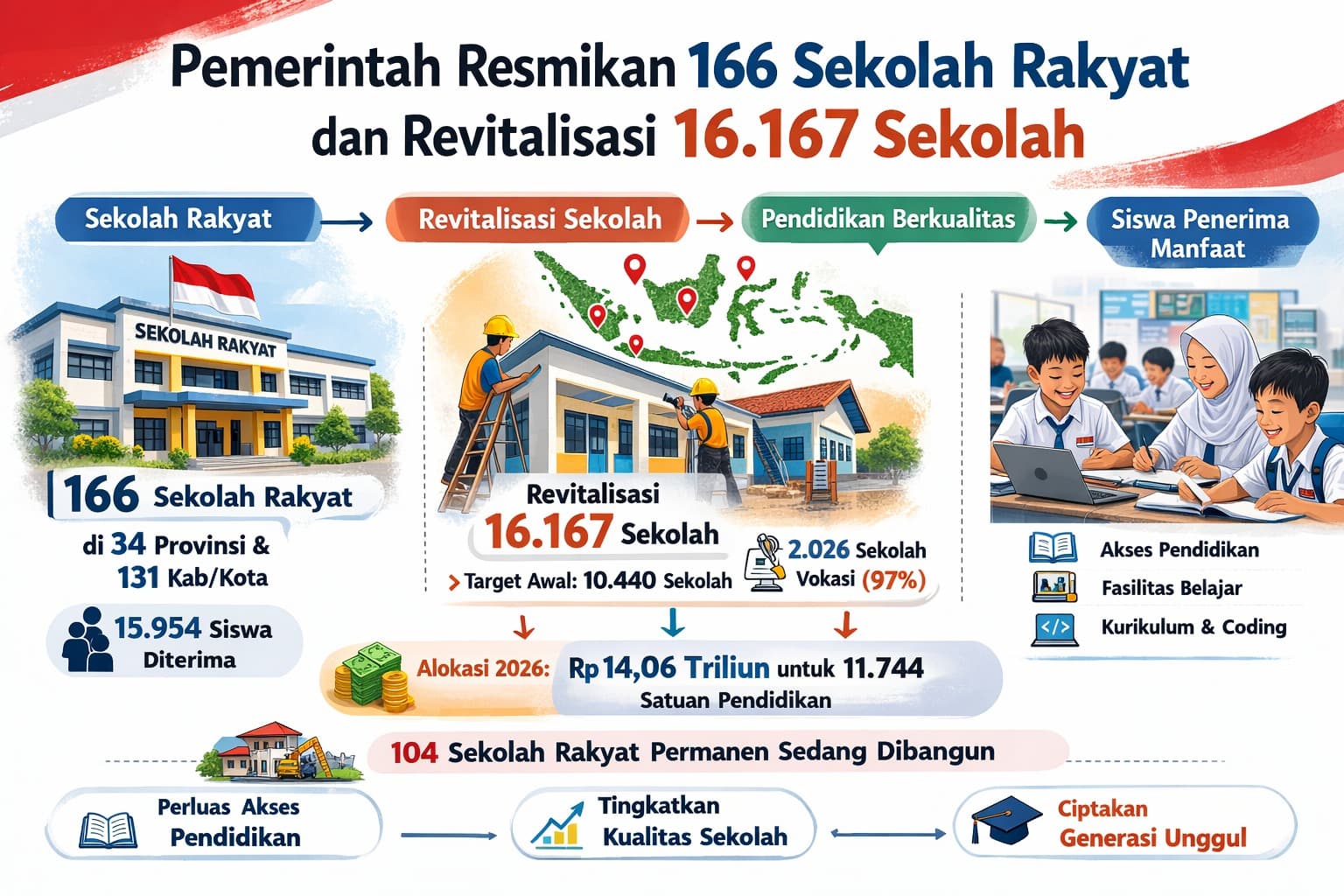 Pemerintah Resmikan 166 Sekolah Rakyat dan Revitalisasi 16.167 Sekolah
