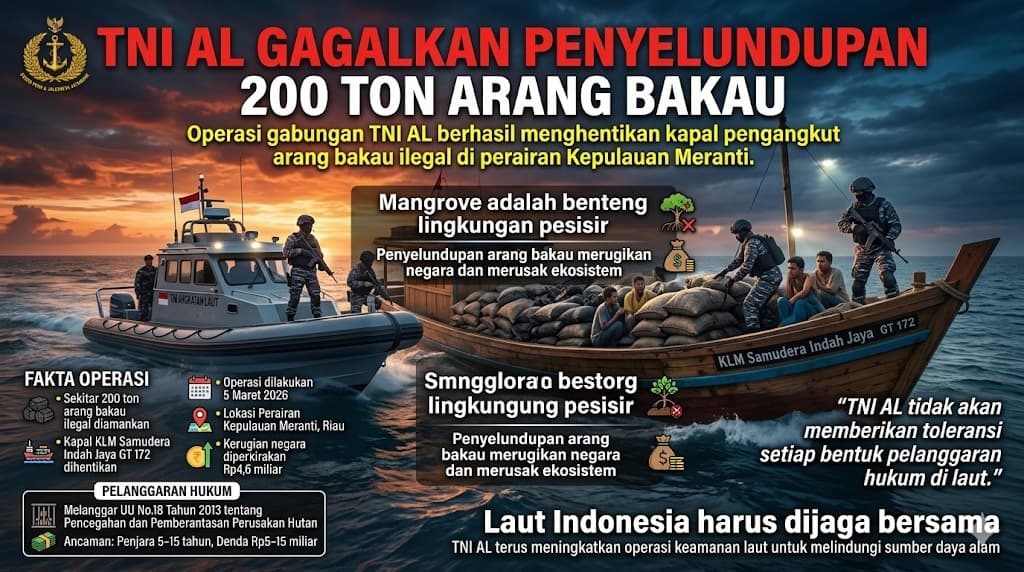 Keberhasilan TNI AL Menggagalkan Penyelundupan Arang Bakau Menjadi Bukti Ketegasan Negara Melindungi Laut dan Lingkungan