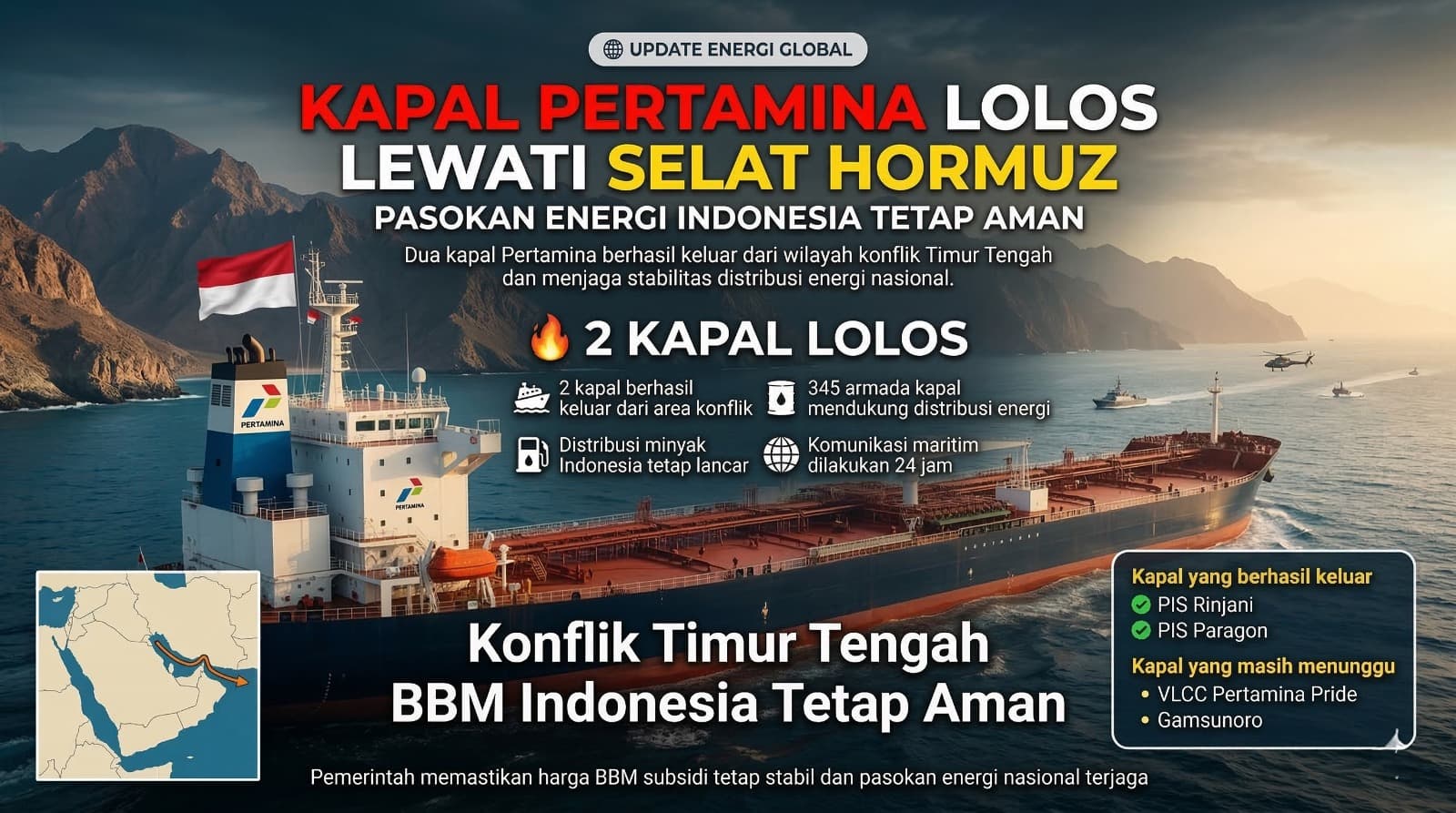 Dua Kapal Pertamina Berhasil Melewati Selat Hormuz Menjadi Sinyal Kuat Stabilitas Energi Indonesia di Tengah Ketegangan Timur Tengah
