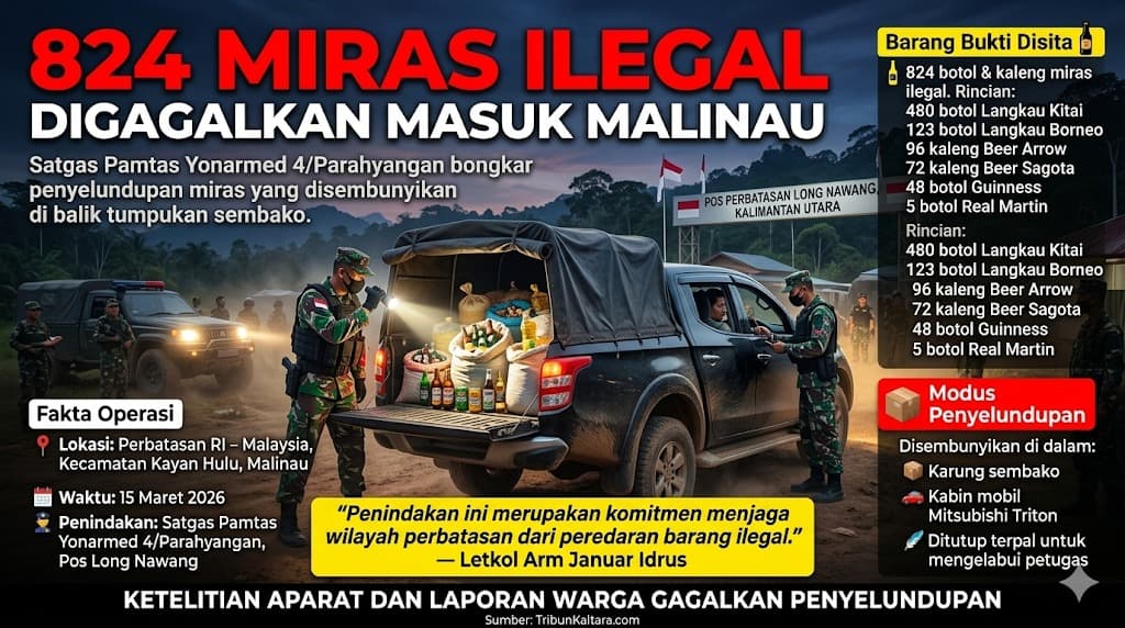 Kewaspadaan Aparat dan Masyarakat Menggagalkan Penyelundupan Ratusan Miras Ilegal di Perbatasan Malinau