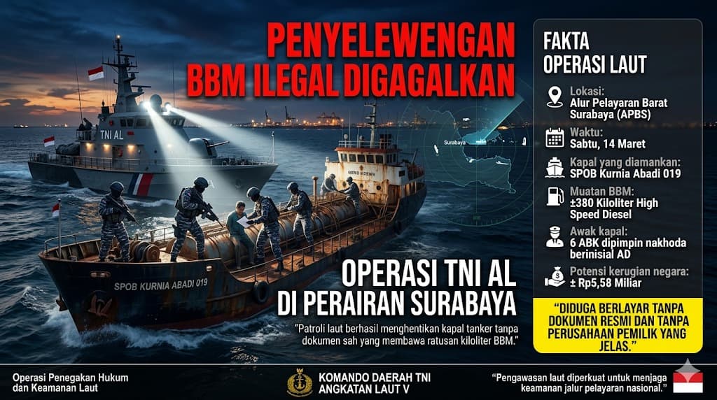 Penggagalan Dugaan Penyelewengan BBM Ilegal di Perairan Surabaya Menjadi Bukti Pentingnya Pengawasan Ketat Laut Indonesia