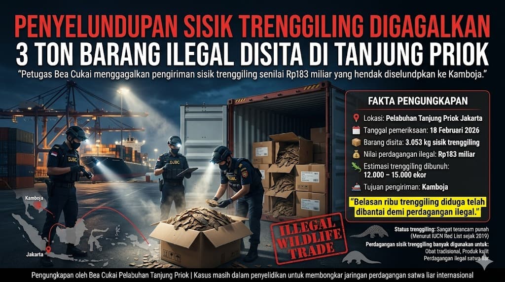 Terbongkarnya Penyelundupan Tiga Ton Sisik Trenggiling di Tanjung Priok Mengungkap Ancaman Besar bagi Satwa Liar Indonesia
