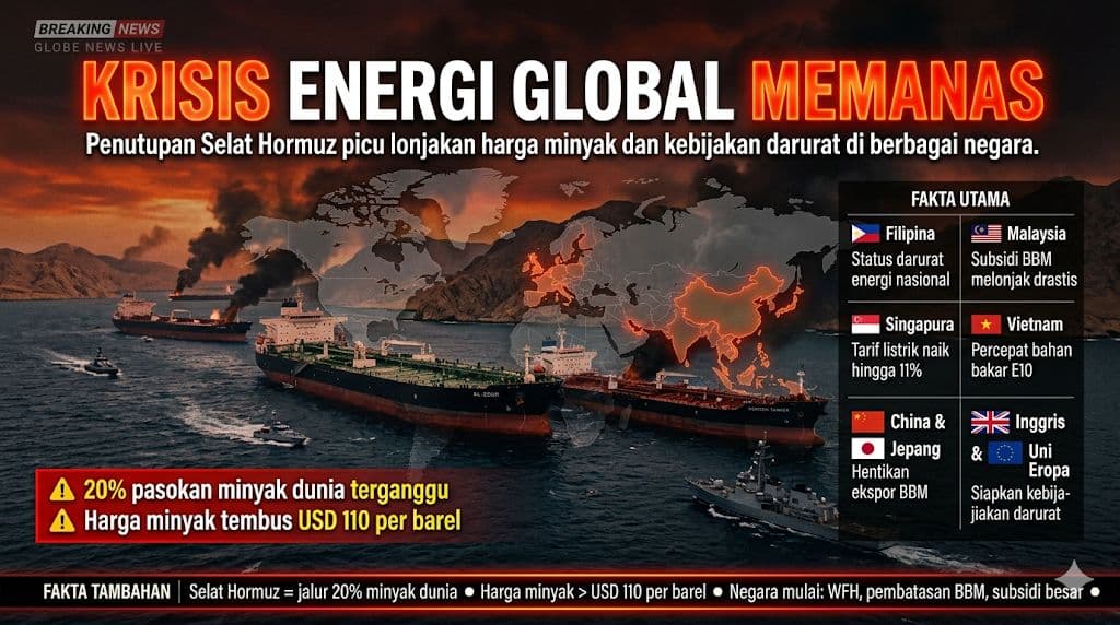 Penutupan Selat Hormuz Picu Krisis Energi Global Negara Asia hingga Eropa Terapkan Pembatasan dan Darurat Energi