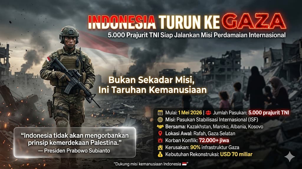 Indonesia Kirim 5.000 Prajurit TNI ke Gaza Mulai Mei 2026, Perkuat Peran dalam Misi Stabilisasi Internasional