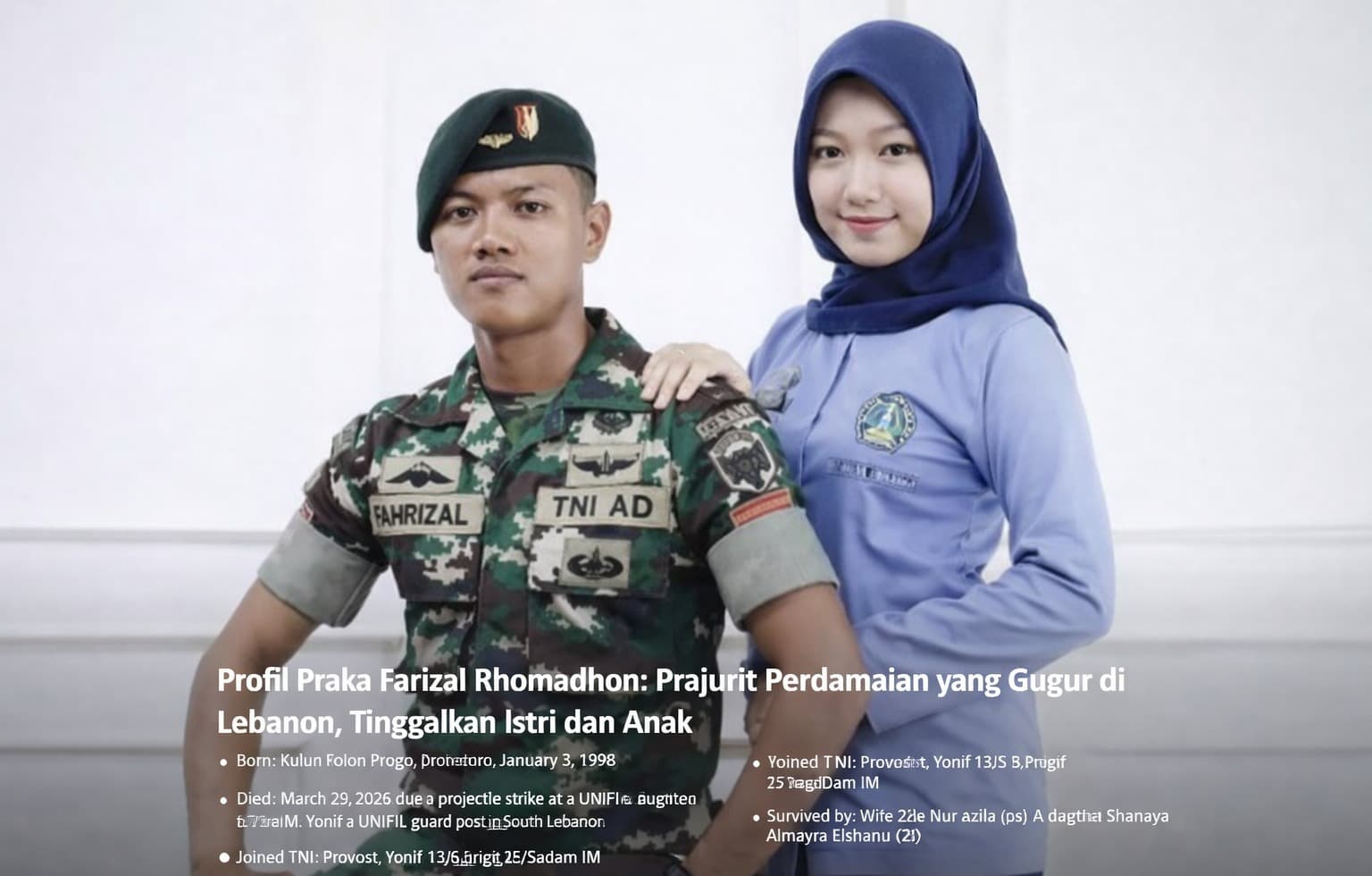 Profil Praka Farizal Rhomadhon: Prajurit Perdamaian yang Gugur di Lebanon, Tinggalkan Istri dan Anak