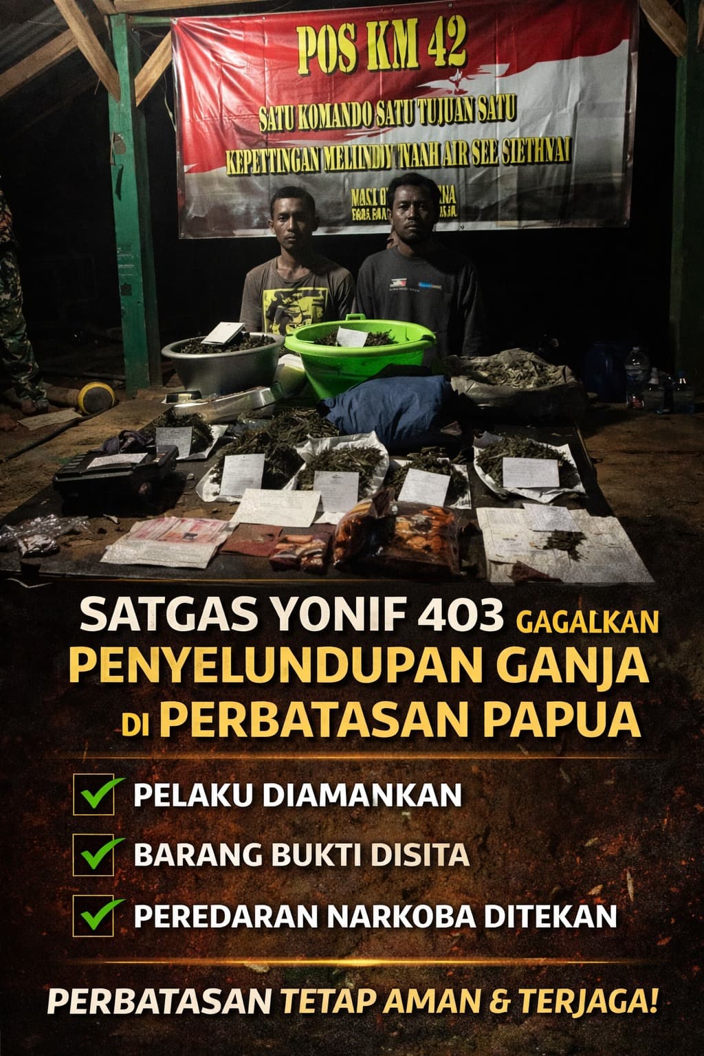 Satgas Yonif 403 Gagalkan Penyelundupan Ganja di Perbatasan, TNI Tegaskan Komitmen Jaga Wilayah NKRI