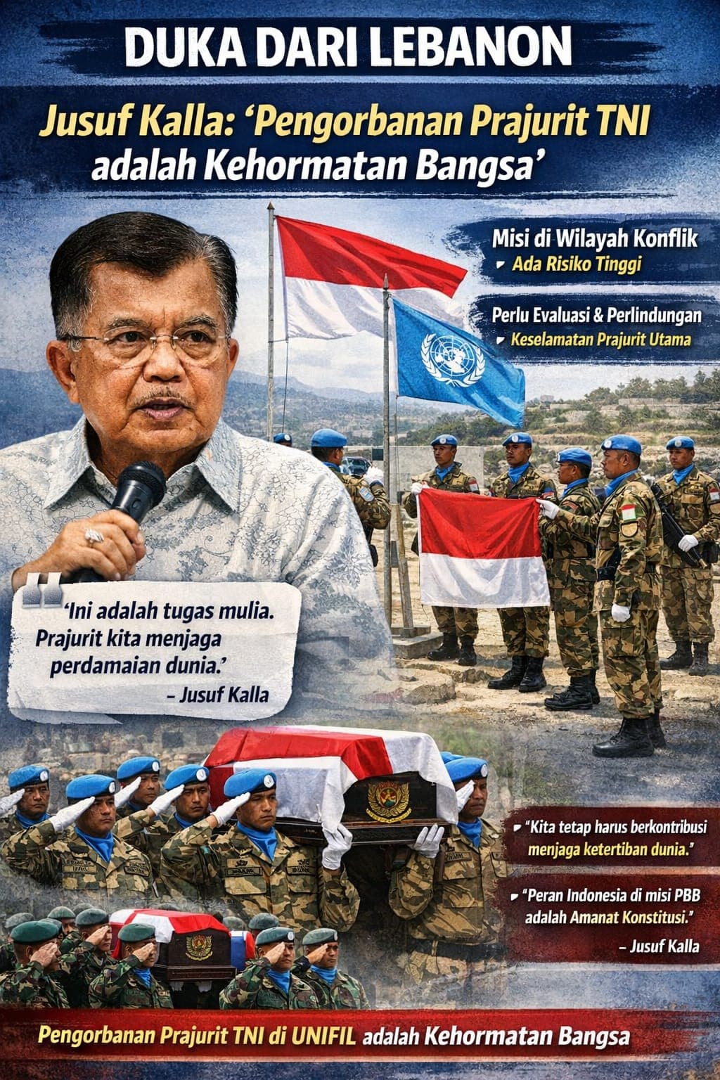 Duka dari Lebanon, Jusuf Kalla: Pengorbanan Prajurit TNI adalah Kehormatan Bangsa
