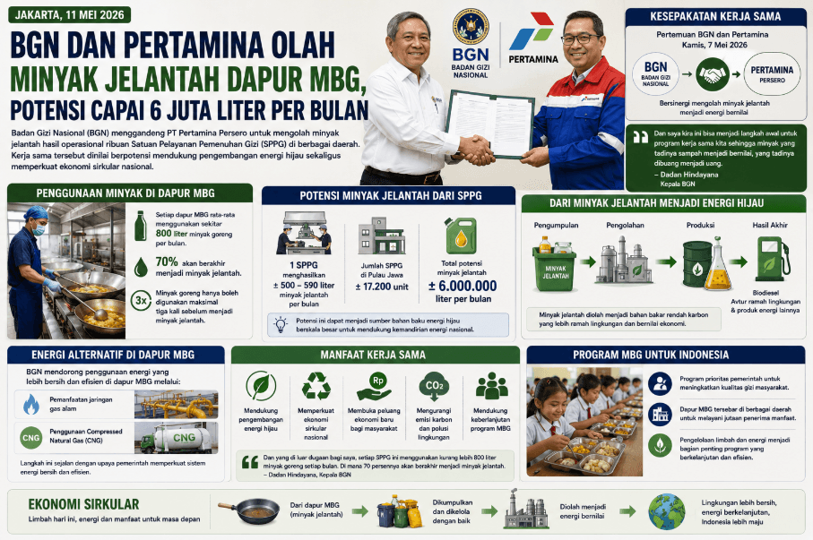 BGN dan Pertamina Olah Minyak Jelantah Dapur MBG, Potensi Capai 6 Juta Liter per Bulan