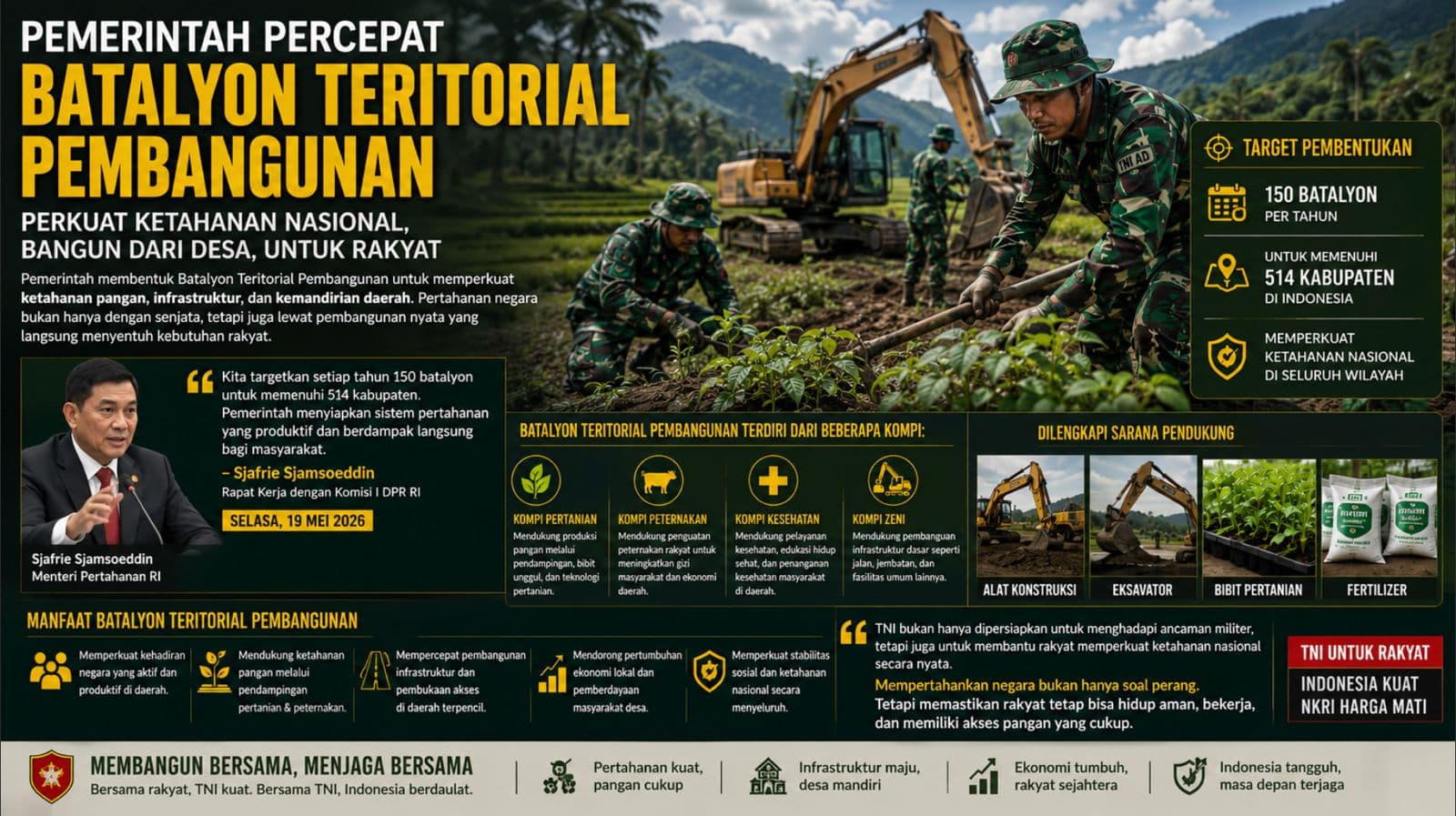 Pemerintah Percepat Pembentukan Batalyon Teritorial Pembangunan untuk Perkuat Ketahanan Nasional