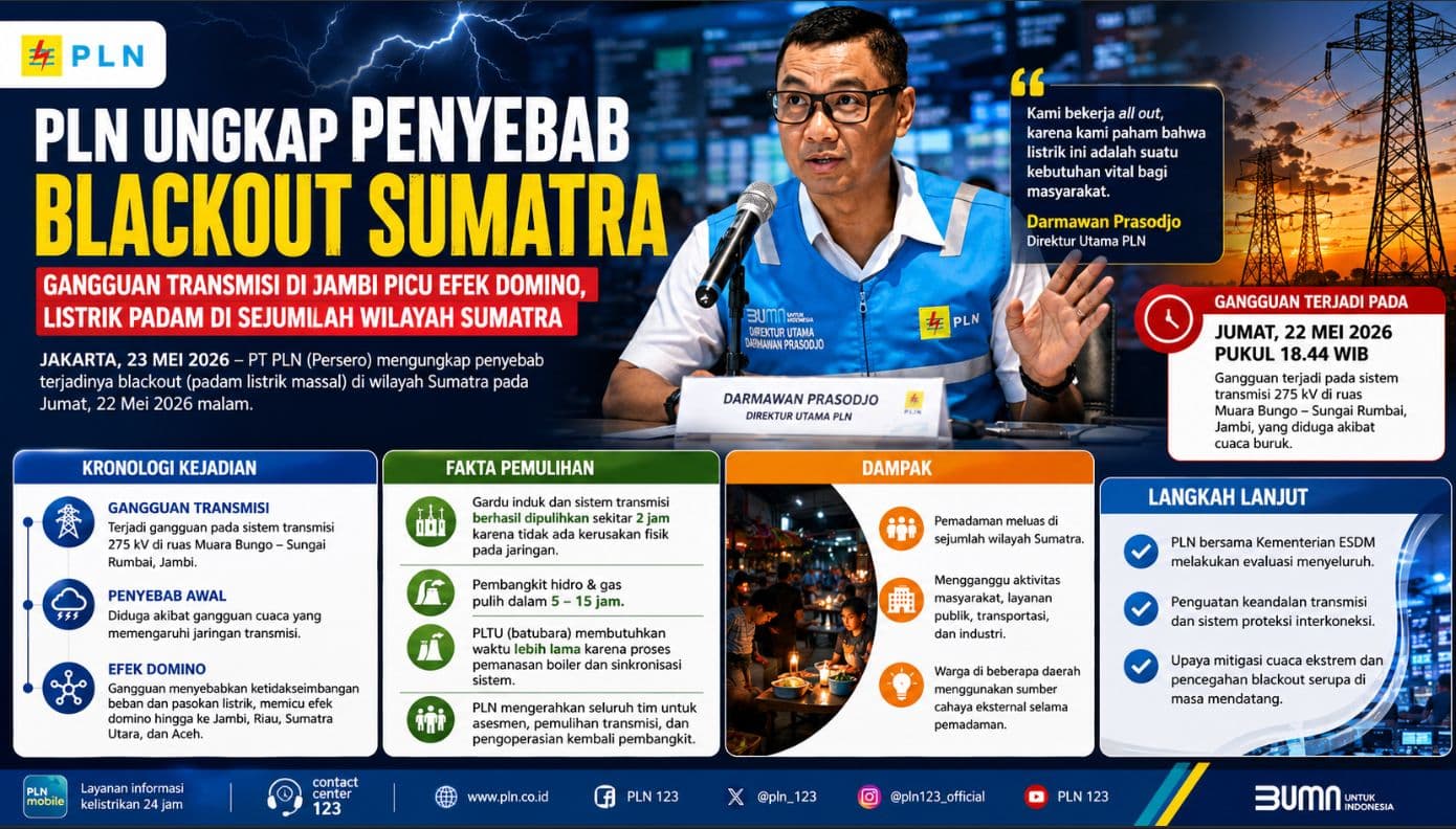 Dirut PLN Ungkap Penyebab Blackout Sumatra, Gangguan Transmisi di Jambi Picu Efek Domino