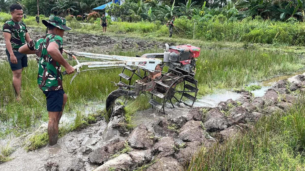 Satgas TMMD Kodim Sanggau Percepat Pembukaan Sawah dengan Traktor