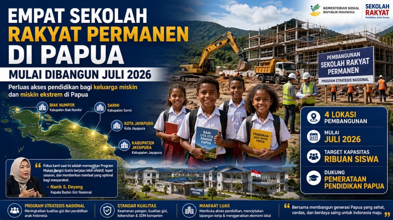 Empat Sekolah Rakyat Permanen di Papua Mulai Dibangun Juli 2026