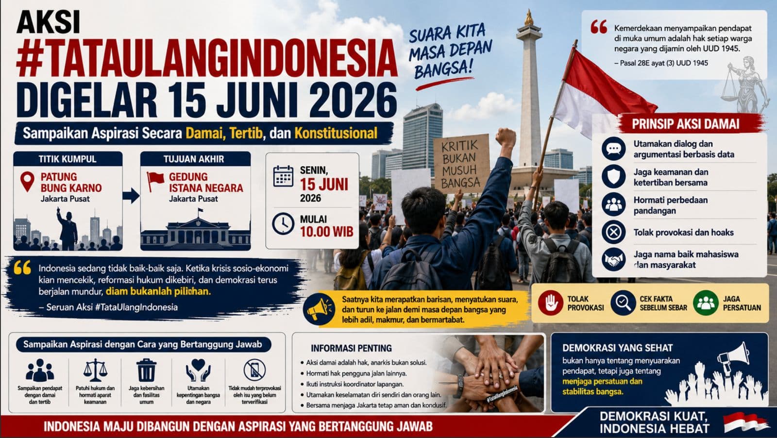 Aksi #TataUlangIndonesia Digelar 15 Juni, Mahasiswa Diajak Sampaikan Aspirasi Secara Damai dan Konstitusional