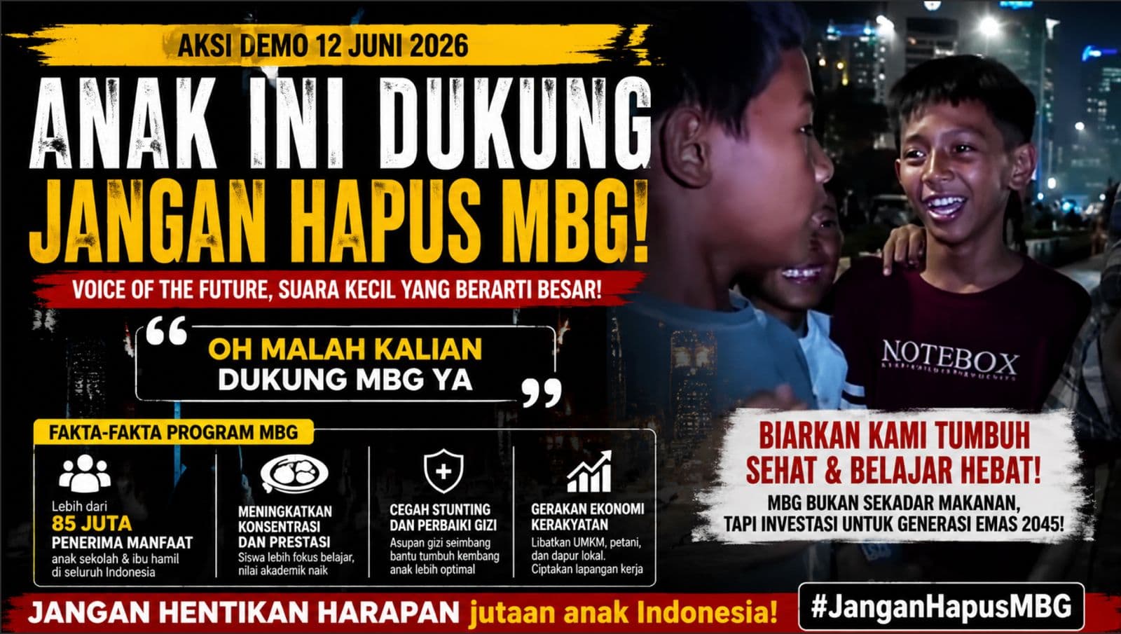 Suara Anak dalam Aksi 12 Juni Jadi Sorotan, Harapkan Program Makan Bergizi Gratis Tetap Berlanjut
