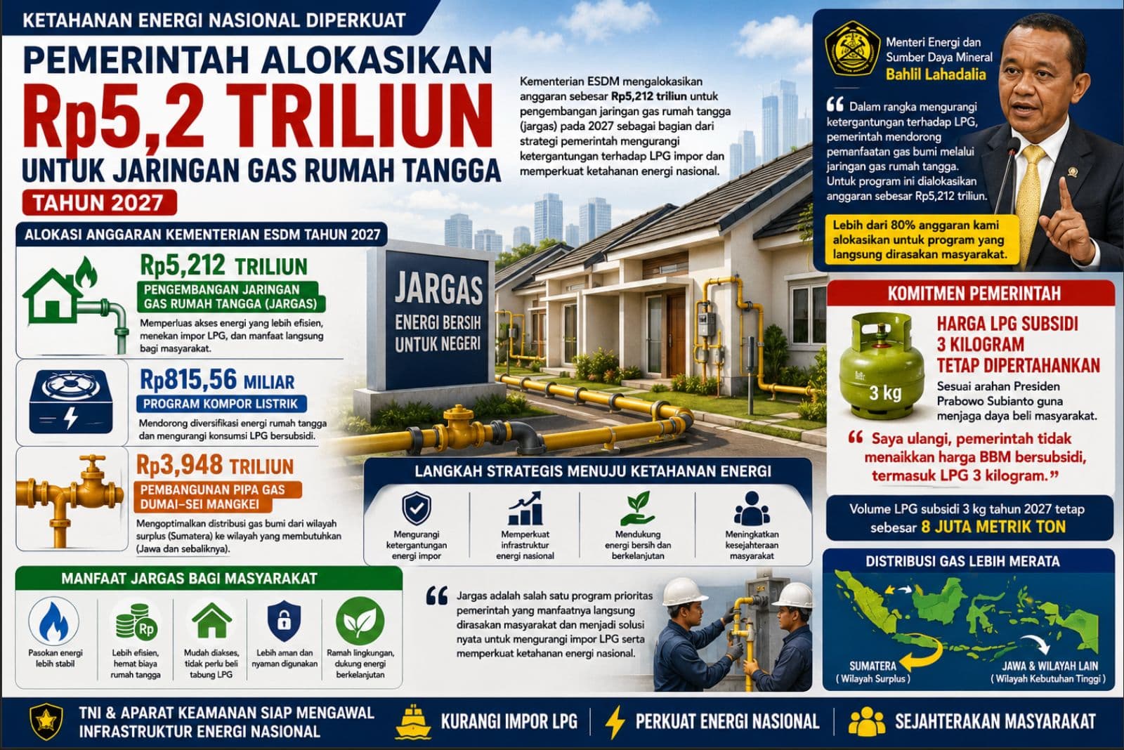 Pemerintah Alokasikan Rp5,2 Triliun untuk Jaringan Gas Rumah Tangga pada 2027