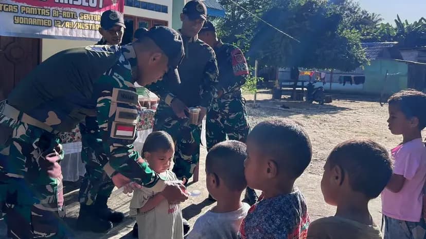 Yonarmed 12 Kostrad Perkuat Kepedulian Sosial dan Gizi Warga Perbatasan melalui Bakti Sosial