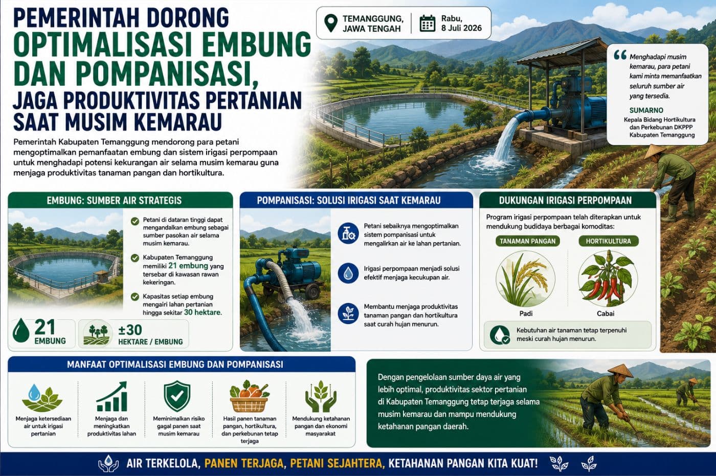 Pemerintah Dorong Optimalisasi Embung dan Pompanisasi, Jaga Produktivitas Pertanian Saat Musim Kemarau