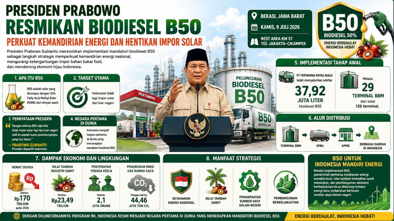 Presiden Prabowo Resmikan Biodiesel B50, Perkuat Kemandirian Energi dan Hentikan Impor Solar